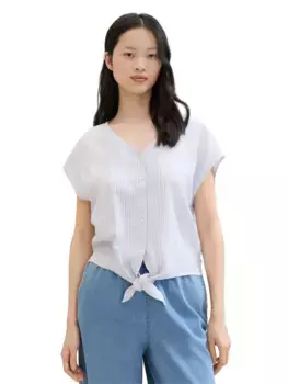 Джинсовая блузка TOM TAILOR с короткими рукавами и узлом Tom Tailor Denim, цвет Light Blue White Small Stripe