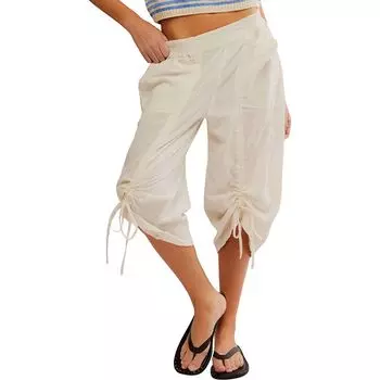 Джинсовая брюки гаучо с защипами на резинке Free People, белый