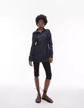 Джинсовая длинная рубашка узкого кроя Topshop цвета индиго