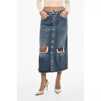 Джинсовая длинная юбка с винтажным эффектом и пуговицами спереди Dsquared2, синий
