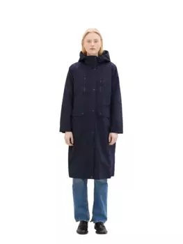 Джинсовая дождевик TOM TAILOR с капюшоном, удлиненная форма Tom Tailor Denim, синий