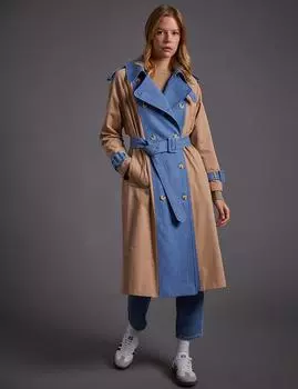 Джинсовая двубортный тренч на пуговицах с декором Бежевая Kayra