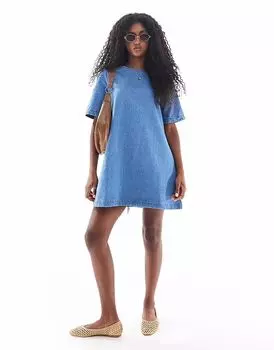 Джинсовая футболка мини-платье ASOS DESIGN средне-синего цвета