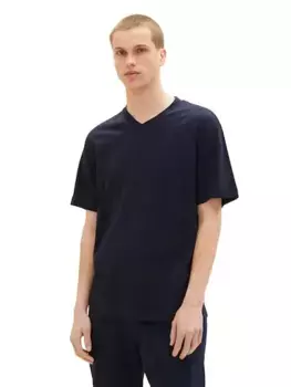 Джинсовая футболка TOM TAILOR с закругленным V-образным вырезом Tom Tailor Denim, синий