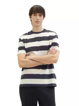 Джинсовая футболка в полоску TOM TAILOR Tom Tailor Denim, синий