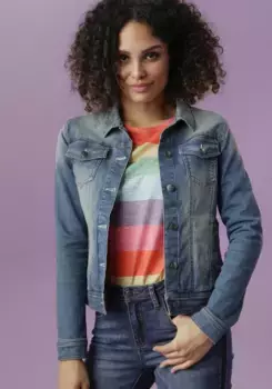 Джинсовая куртка Aniston CASUAL, потертая, синий