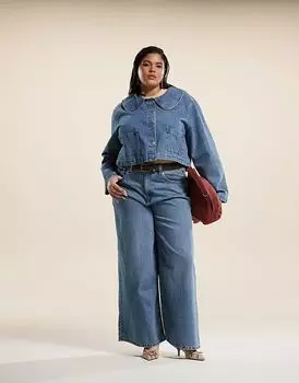 Джинсовая куртка ASOS DESIGN Curve с закругленными лацканами в средне-синем цвете — часть комплекта