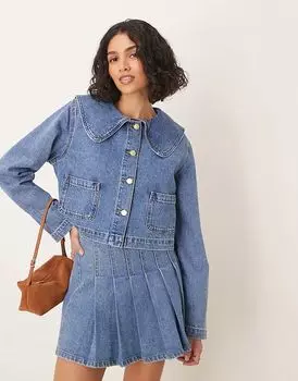 Джинсовая куртка ASOS DESIGN с закругленными лацканами синего цвета (часть комплекта)