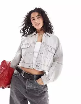 Джинсовая куртка Bershka серого цвета с эффектом потертости