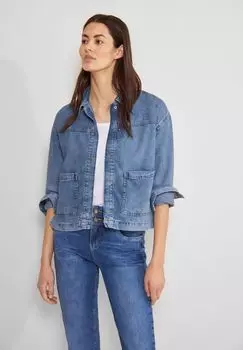 Джинсовая куртка, боковые карманы, воротник рубашки, женская Street One, голубой