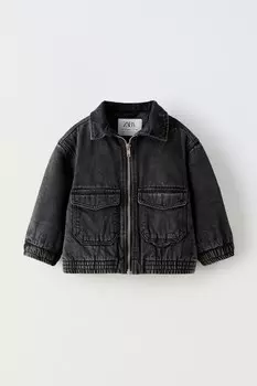 Джинсовая куртка-бомбер ZARA, черный