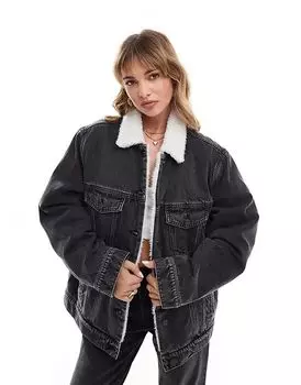 Джинсовая куртка борг в выстиранном черном цвете ASOS DESIGN