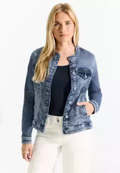 Джинсовая куртка Cecil, без капюшона, с воротником стойкой и планкой на пуговицах, синий