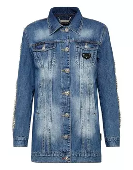 Джинсовая куртка Crystal Cable Philipp Plein, цвет New Baroque Blue