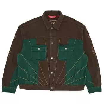 Джинсовая куртка-дальнобойщик Supreme с радиальной вышивкой, цвет Коричневый