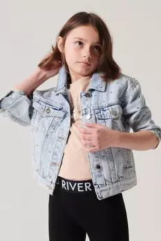 Джинсовая куртка для девочек с бриллиантами River Island, синий