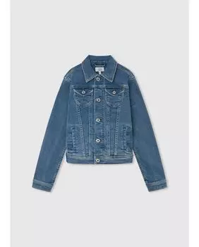 Джинсовая куртка для девочки на пуговицах синего цвета Pepe Jeans, синий