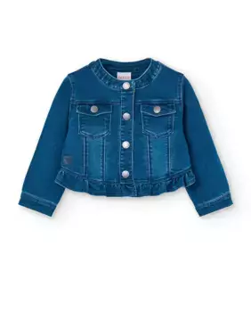 Джинсовая куртка для девочки с оборкой и круглым вырезом Boboli, синий