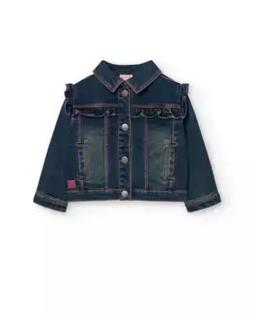 Джинсовая куртка для девочки с рюшами Boboli, темно-синий
