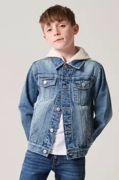 Джинсовая куртка для мальчика с капюшоном River Island, синий