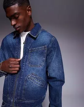 Джинсовая куртка Harrington свободного кроя ASOS DESIGN, средне-синего цвета, в комплекте