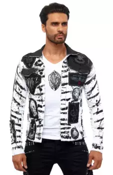 Джинсовая куртка KINGZ с эффектными заплатками, черный