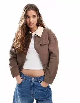 Джинсовая куртка контрастного цвета ASOS DESIGN коричневого цвета
