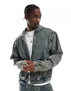 Джинсовая куртка Liquor N Poker из потертого денима с фактурной отделкой (часть комплекта)