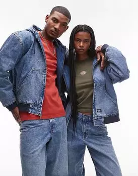 Джинсовая куртка Loose Wave с капюшоном светло-голубого цвета с эффектом выцветания Dickies