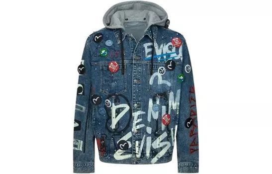 Джинсовая куртка мужская джинсовая синяя Evisu, синий