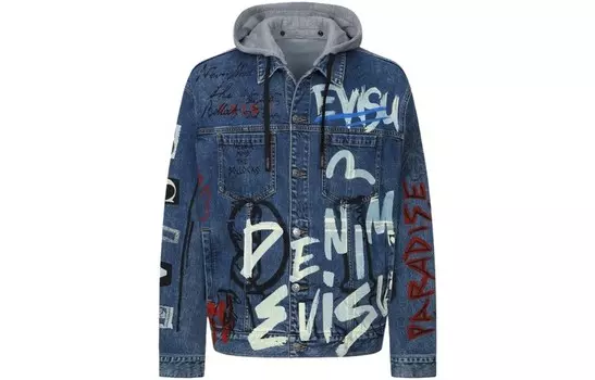 Джинсовая куртка мужская джинсовая синяя Evisu, синий