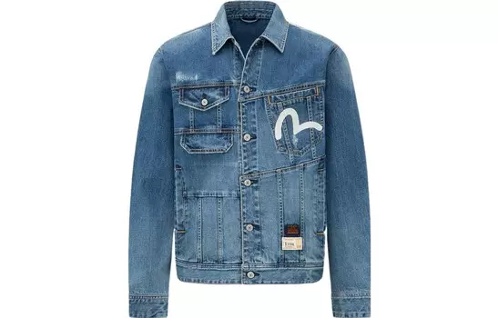 Джинсовая куртка мужская джинсовая синяя Evisu, синий