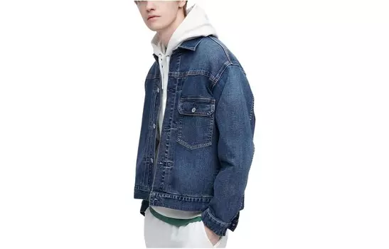 Джинсовая куртка мужская королевского синего цвета Uniqlo, синий