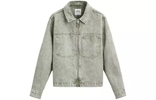Джинсовая куртка мужская пыльно-зеленая Zara, зеленый