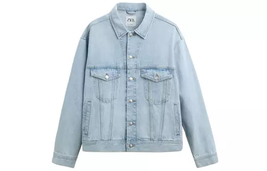 Джинсовая куртка мужская светло-синяя Zara, светло-голубой