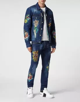 Джинсовая куртка на молнии Гавайи Philipp Plein, цвет Deep Ocean