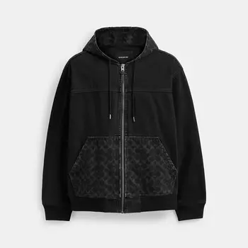 Джинсовая куртка на молнии с капюшоном Coach Outlet Signature, цвет Black Wash