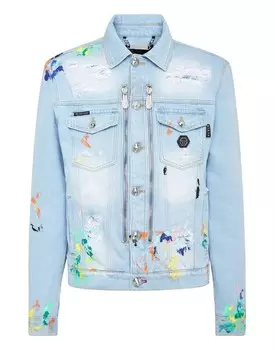 Джинсовая куртка на молнии стекает Philipp Plein, цвет Ice Cube