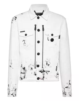 Джинсовая куртка на молнии стекает Philipp Plein, цвет Summer Snow/Black Dripping