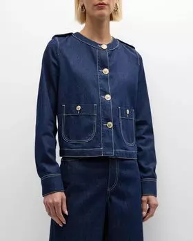 Джинсовая куртка на пуговицах с прострочкой Emporio Armani, цвет Denim Blue
