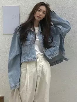 Джинсовая куртка, однотонная, со спущенной линией плеч Dazy, синий