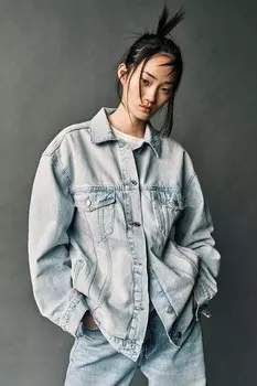 Джинсовая куртка оверсайз trf ZARA, светло-синий