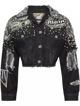 Джинсовая куртка Philipp Plein, украшенная кристаллами, черный
