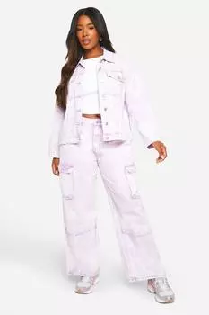 Джинсовая куртка Plus с эффектом потертости boohoo, фиолетовый