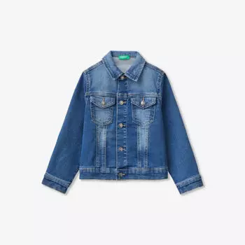 Джинсовая куртка прямого кроя с накладными карманами 18 месяцев-6 лет Benetton, синий