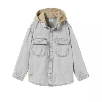 Джинсовая куртка-рубашка Zara Kids Denim With Detachable Hood, светло-серый