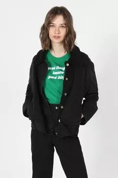 Джинсовая куртка с эко-пухом на воротнике Colin'S, черный