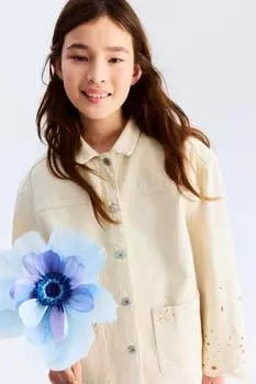 Джинсовая куртка с английской вышивкой H&M, бежевый