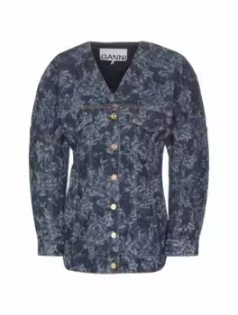 Джинсовая куртка с цветочным принтом Ganni, тёмно-синий