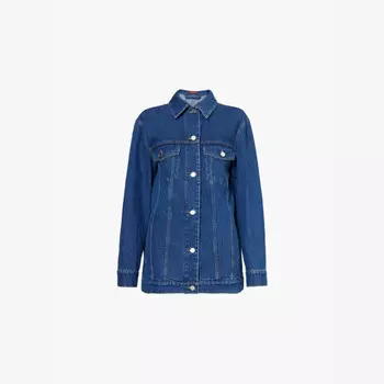 Джинсовая куртка с фирменным принтом свободного покроя Gucci, синий